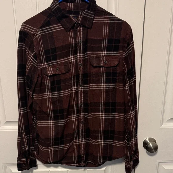George Men's Casual Button Down Shirt - Brown and Black Plaid - Picture 1 of 3